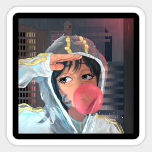 Raining anime Girl Sticker